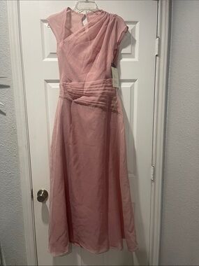 Regan Studio Blush Pink Midi Draped Chiffon Dress